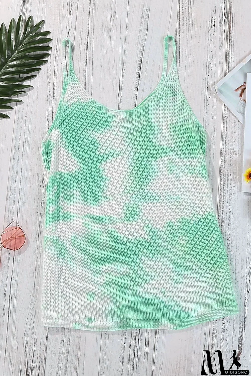 MidiSono - Modest Green Tie Dye Print Knit Tank Top