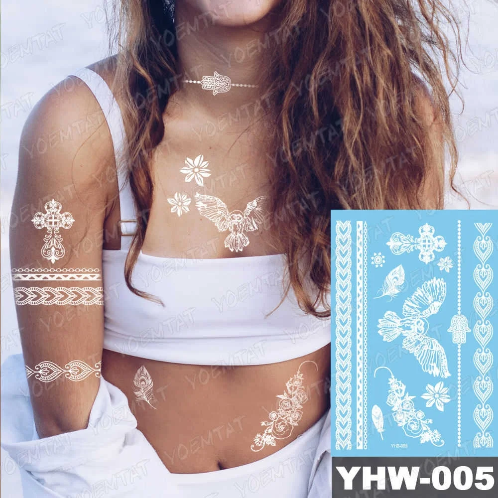 Indian Arabic Designs Temporary Waterproof Tattoo sticker Lace White Bride Tatto Paste Fake Tatoo Mandala Body Art Hand Choker