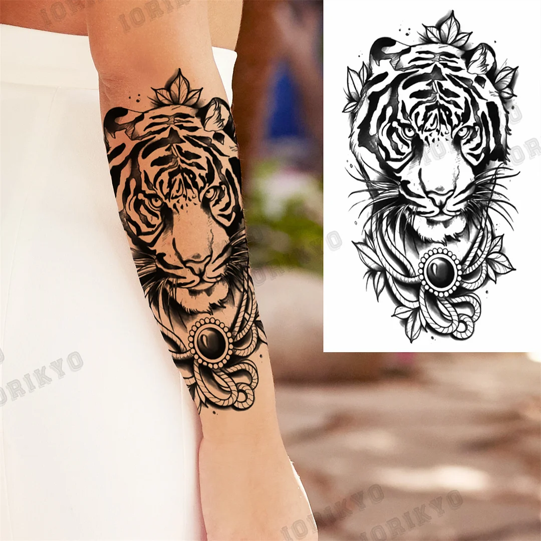 Sdrawing Tiger Skull Wolf Temporary Tattoos For Men Adult Crown Compass Pirate Warrior Fake Tattoo Body Art Decoration Tatoos Paper