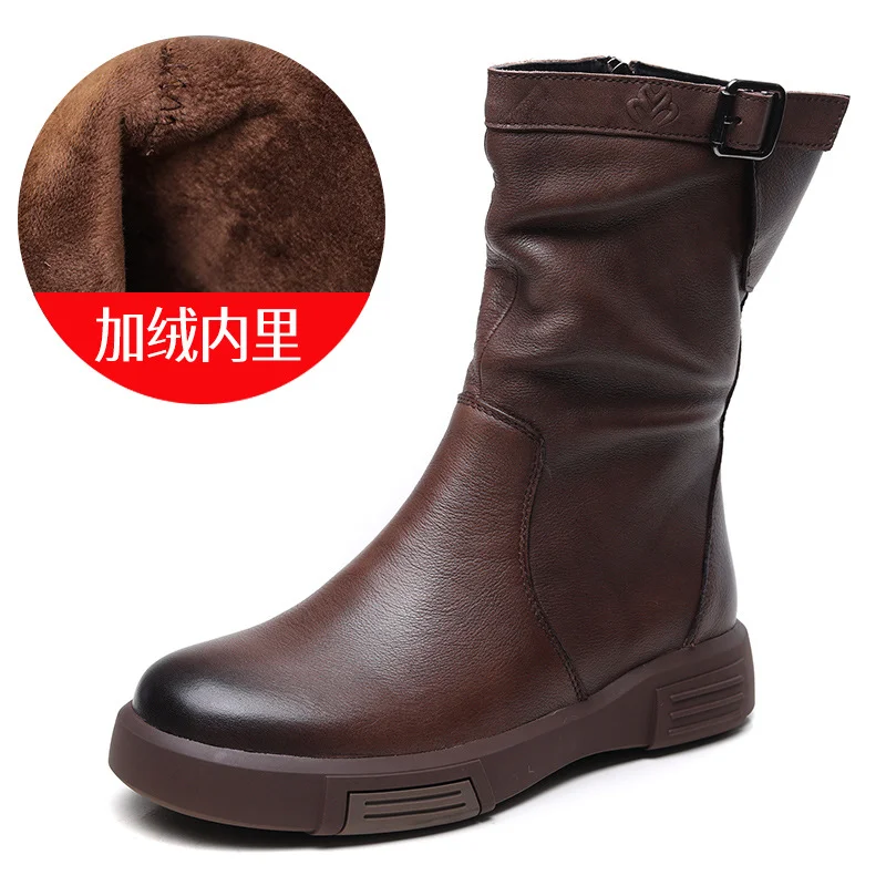 Yyvonne Kraft Retro-Winded Sleet Boots Women Autumn And Winter New Horse Boots Flat-Bottomed Knight Boots Side Zippered Work-In-Work Martin Boots