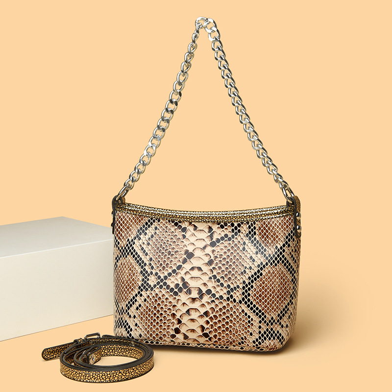 Luxury Gold PU Leather Snakeskin Pattern Chain Shoulder Bag 2024 - Flycurvy 