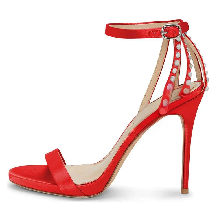 Red Rhinestone Open Toe Ankle Strap Stiletto Sandals Vdcoo