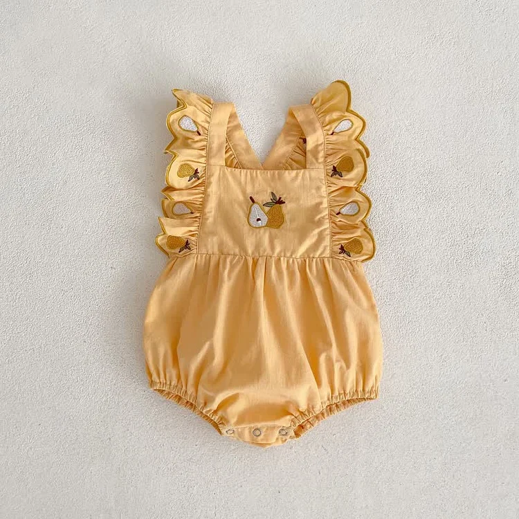 Baby Embroidered Pear Ruffled Bodysuit