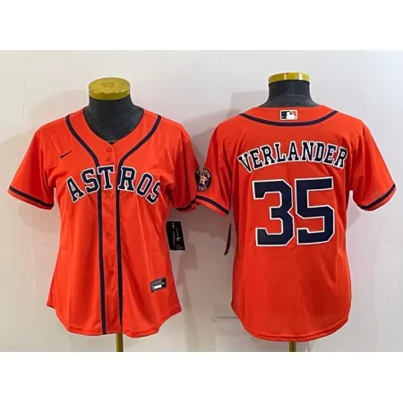 Women's Houston Astros #35 Justin Verlander Orange With Patch Cool Base Stitched Baseball Jersey(Run Small) D31S