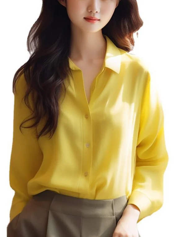 Athvotar Athvotar Sense Gentle Windy Yellow Beautiful Shirt Simple Commute Small Fashion Age-Dense Stated Set-Tite Shirt Woman