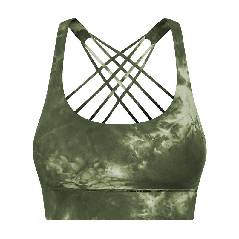 Buy ink green criss cross strap tie dye sports bra on Hergymclothing