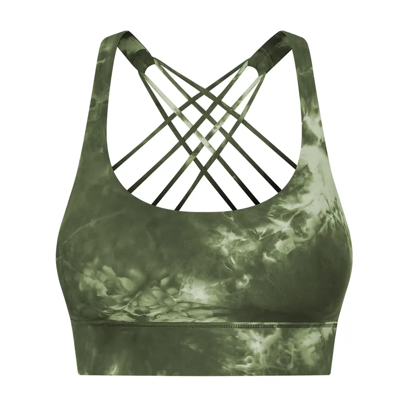 Buy ink green criss cross strap tie dye sports bra on Hergymclothing