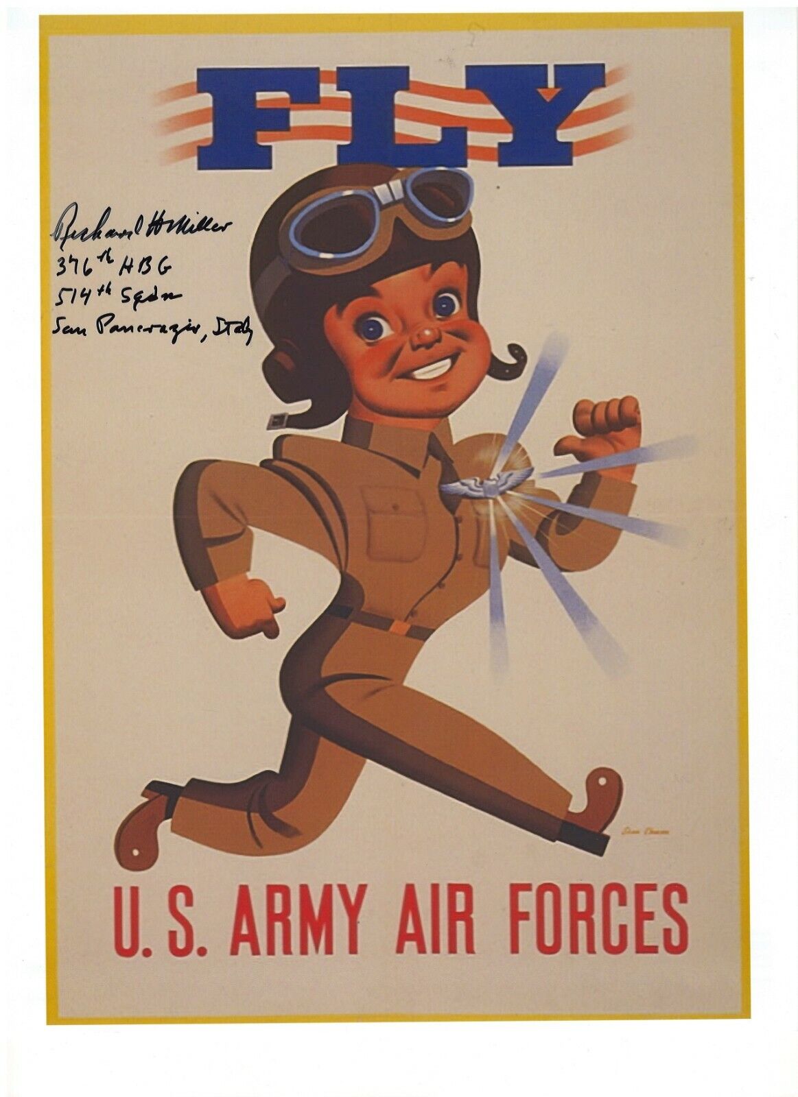 RICHARD H. MILLER 376TH BOMB GROUP, 514TH SQDN B-24 FLIGHT ENGINEER SIGNED Photo Poster painting