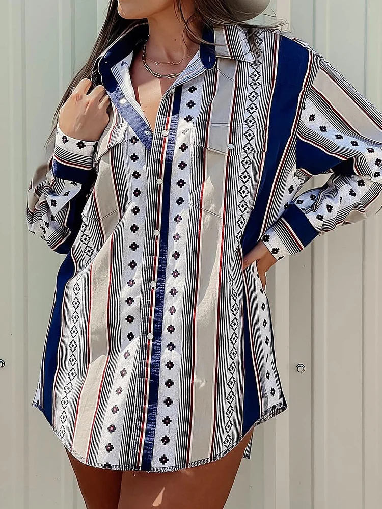 Blue Vintage Striped Oversize Shirt