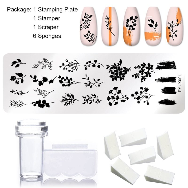 1 Set Nail Stamping Plates Geometry Lace Flower Dream Catcher with Jelly Stamper Scraper Sponge Nail Art Image Plate Tool
