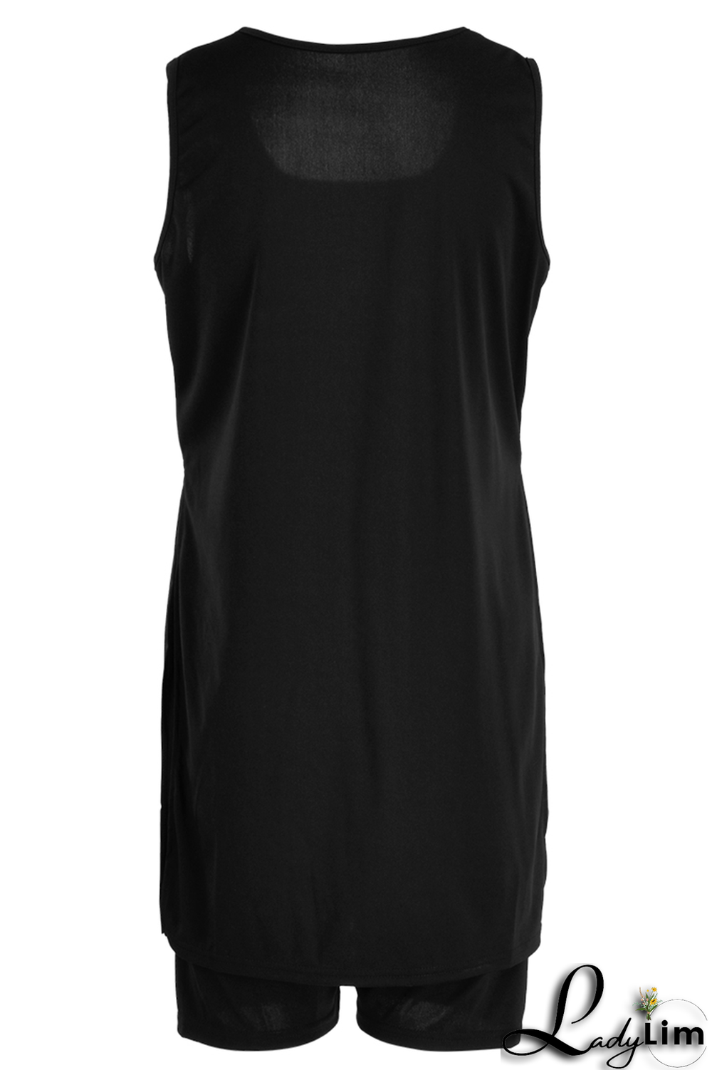 Black Casual Solid Slit Square Collar Sleeveless Two Pieces
