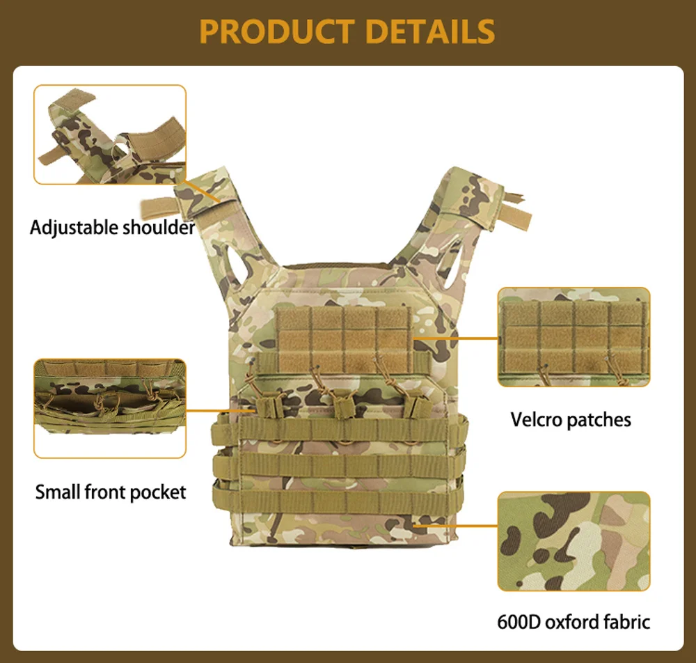 ohhunt® Adjustable JPC Tactical Vest Molle Vest Outdoor Hunting Combat Paintball Molle Plate Carrier Vest