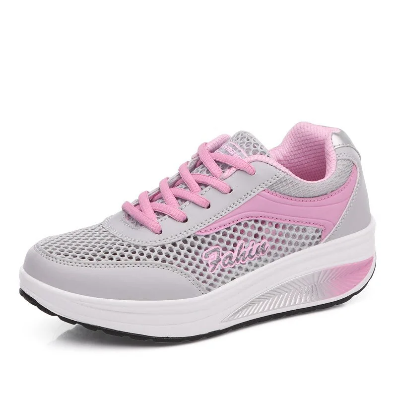 Women Platform Shoes Walking Shoes Casual Sport Fashion Height Increasing Woman Breathable Air Mesh Swing Wedges Sneakers