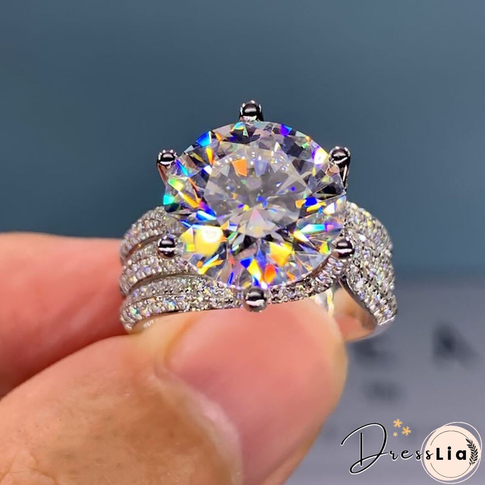 Luxurious Women's Fashion Accessories 925 Sterling Silver Natural White Sapphire Full Diamond Ring Beautiful Woman Birthday Party Jewelry Elegant Bride Wedding Engagement Anniversary Gift for Girlfriend Fine Promise Rings Size 4-12 Bague Femme