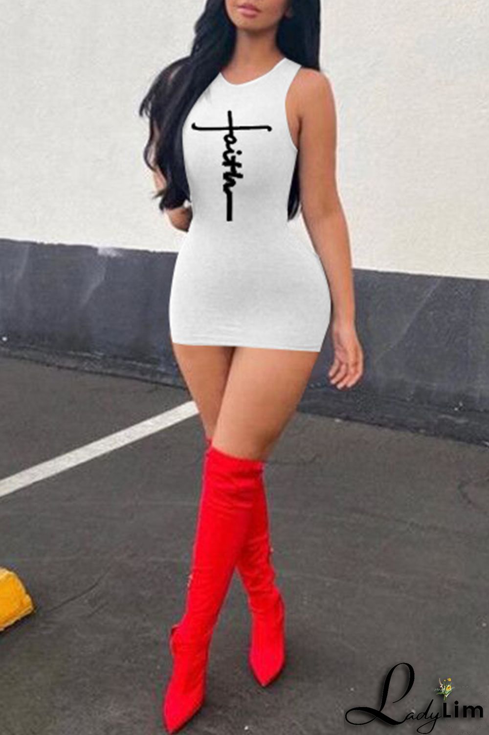 Green Fashion Casual Print Basic O Neck Sleeveless Dress