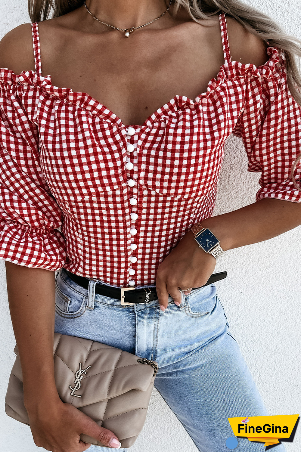 Casual Plaid Spaghetti Strap Tops