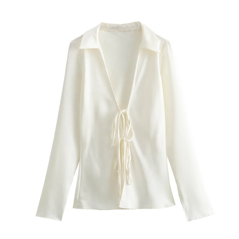 Toloer Toloer 2024 New Women's Loose Bow Trim Silk Satin Texture Shirt Women 2183331-Outfit Ideas