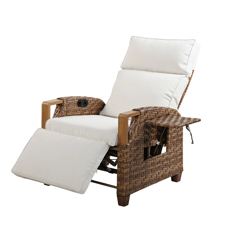 GRAND PATIO Air Pump Outdoor Wicker Recliner with Independent Adjustment 