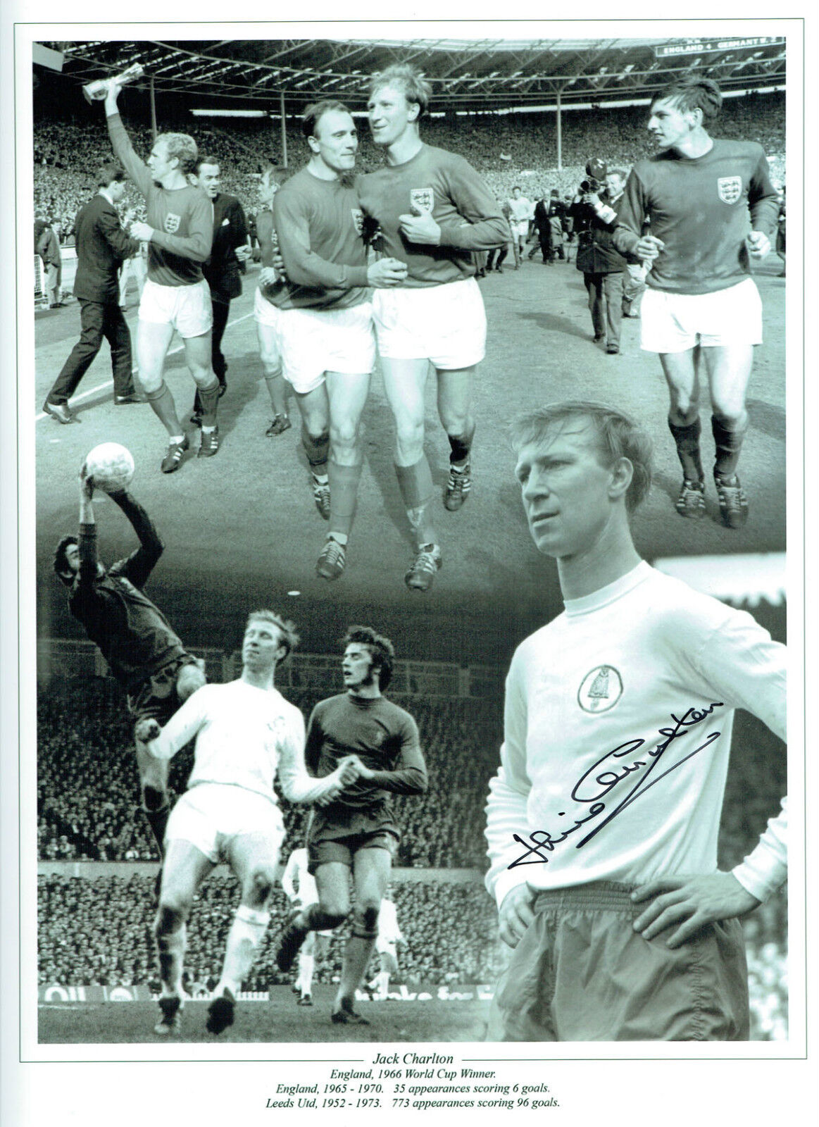 Jack CHARLTON Signed England 1966 World Cup 16x12 Autograph Photo Poster painting A AFTAL COA