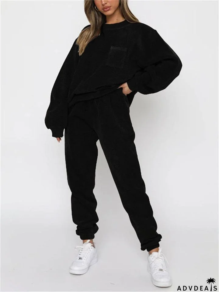 Women's Corduroy Keep Warm Long Sleeve Tops + Drawstring Long Pants
