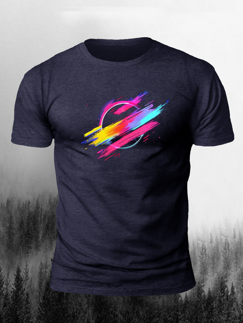 Men's Planet Color Gradient Graffiti Print Casual Short Sleeve T-shirt
