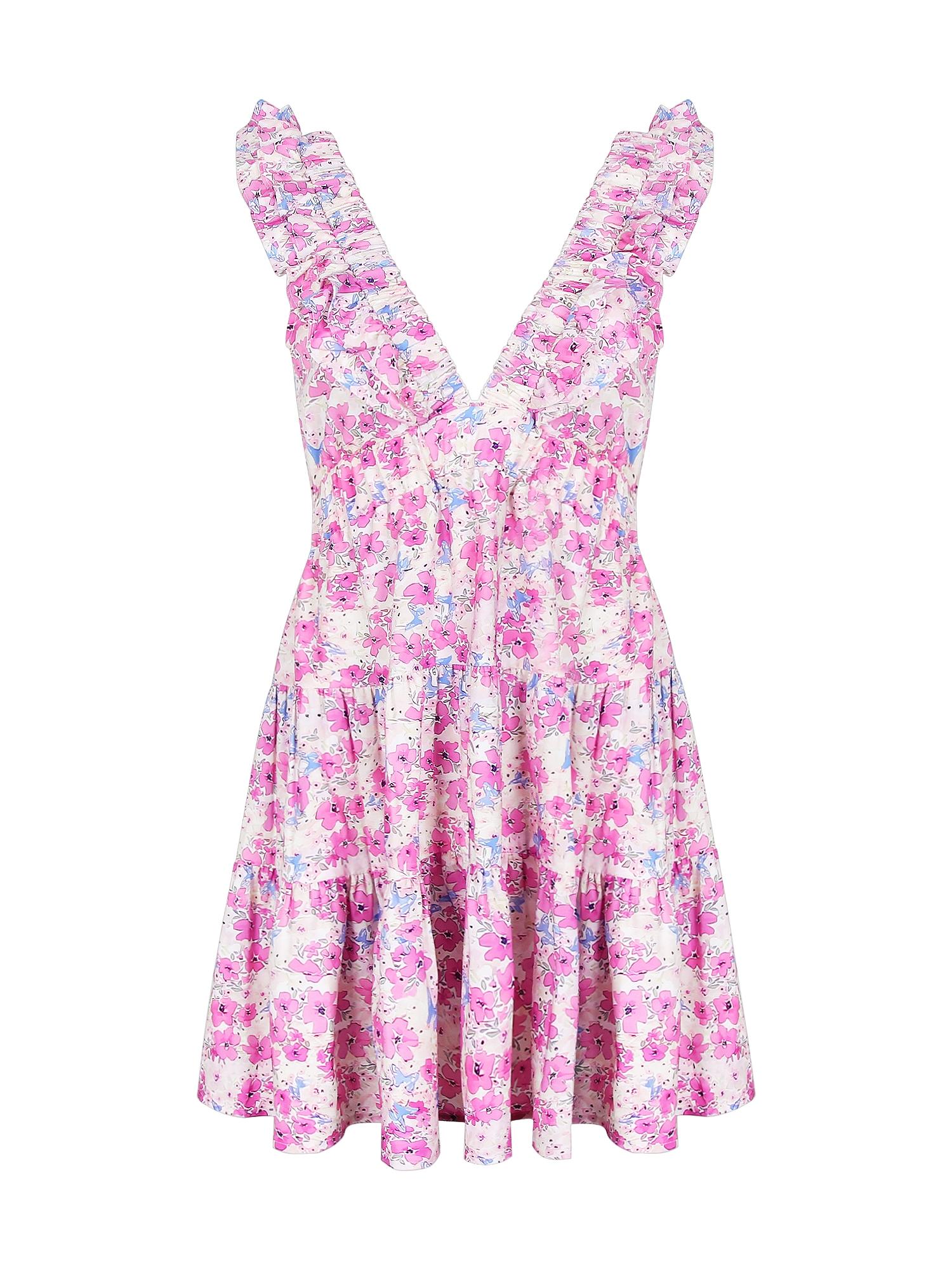 Casual Dress for Summer, Breathable Women's Fitted Plain Deep V Neck Ruffled Dress, Women's Clothes for Daily Wear, Womenswear
