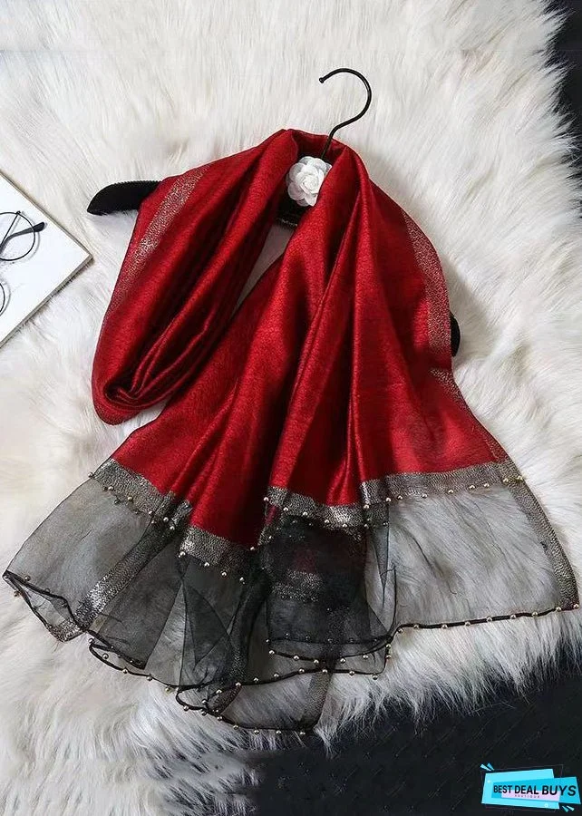 Women Green Handmade Nail Bead Patchwork Silk Scarf