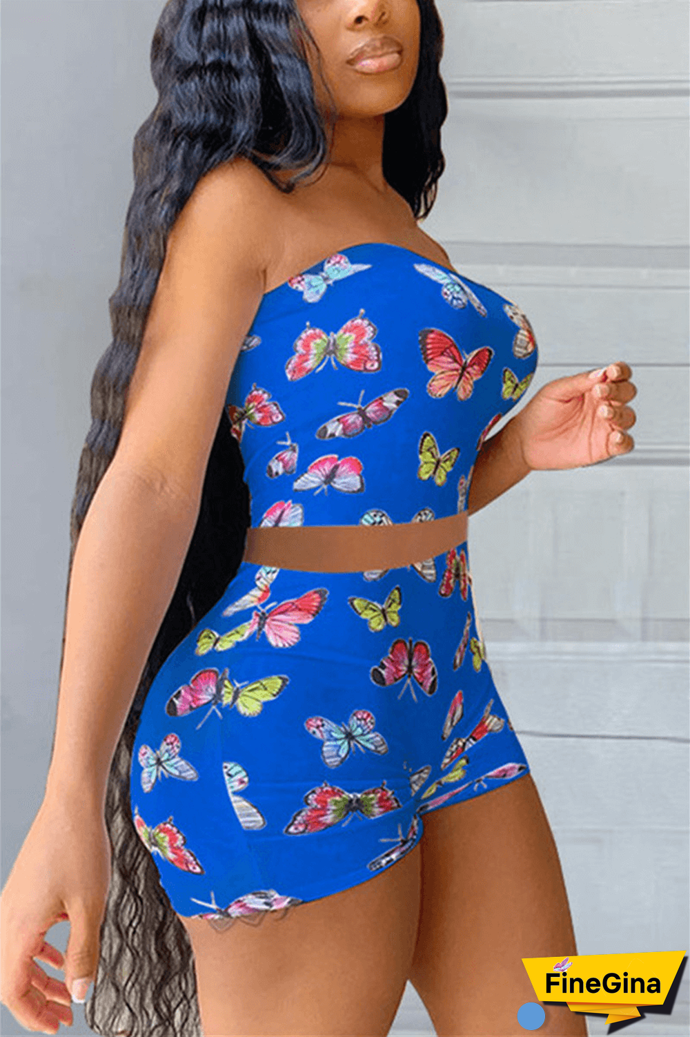Sexy Off The Shoulder Shorts Butterfly Print Two Pieces
