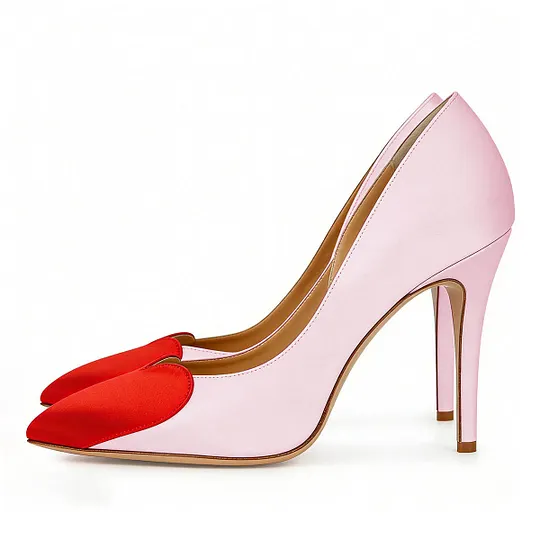 Pointed Toe Stiletto High Heels Heart Patchwork Light Pink Pumps