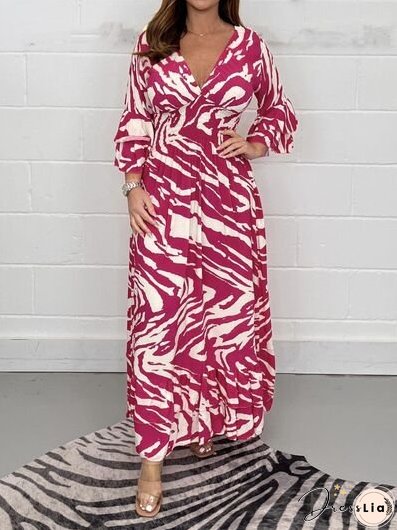 Smocked Printed Flounce Sleeve Maxi Dress