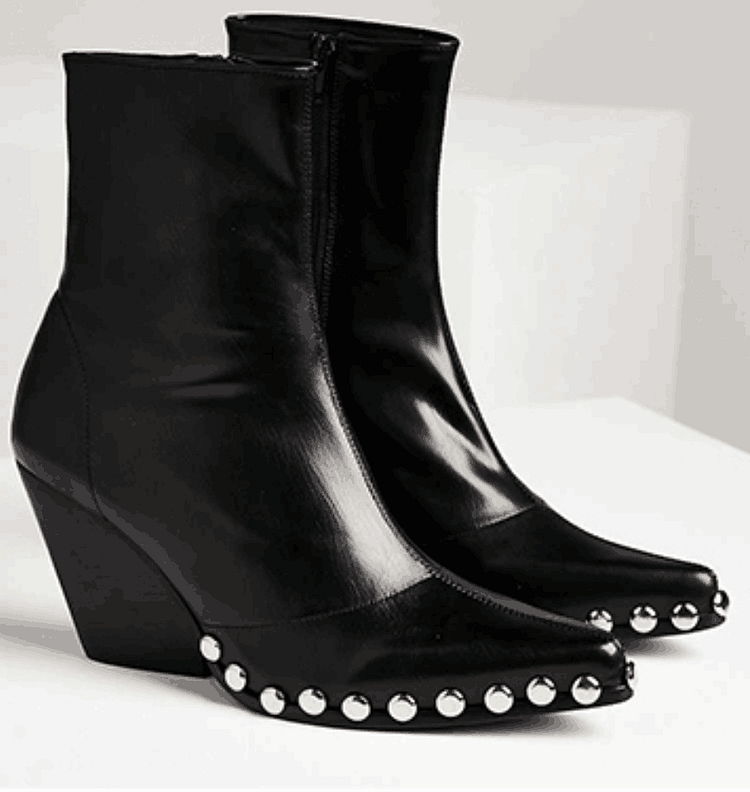 Custom Made Black Studs Pointy Toe Ankle Western Booties |FSJ Shoes