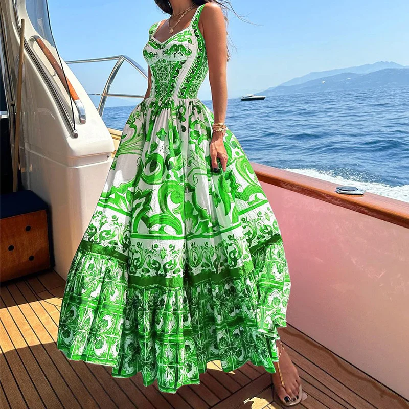 Woherb Woherb Spot 2024 Spring And Summer New Female Fashion Temperament Large Long Print Halenders Dress-Outfit Ideas