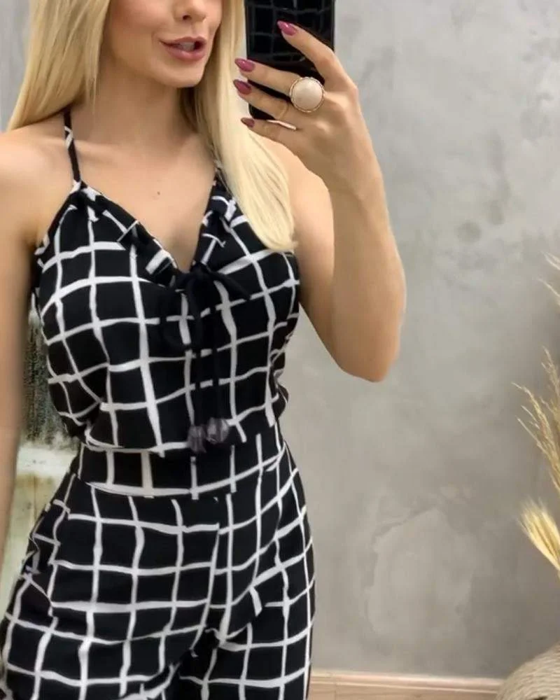 Check Strap Tapered Jumpsuit