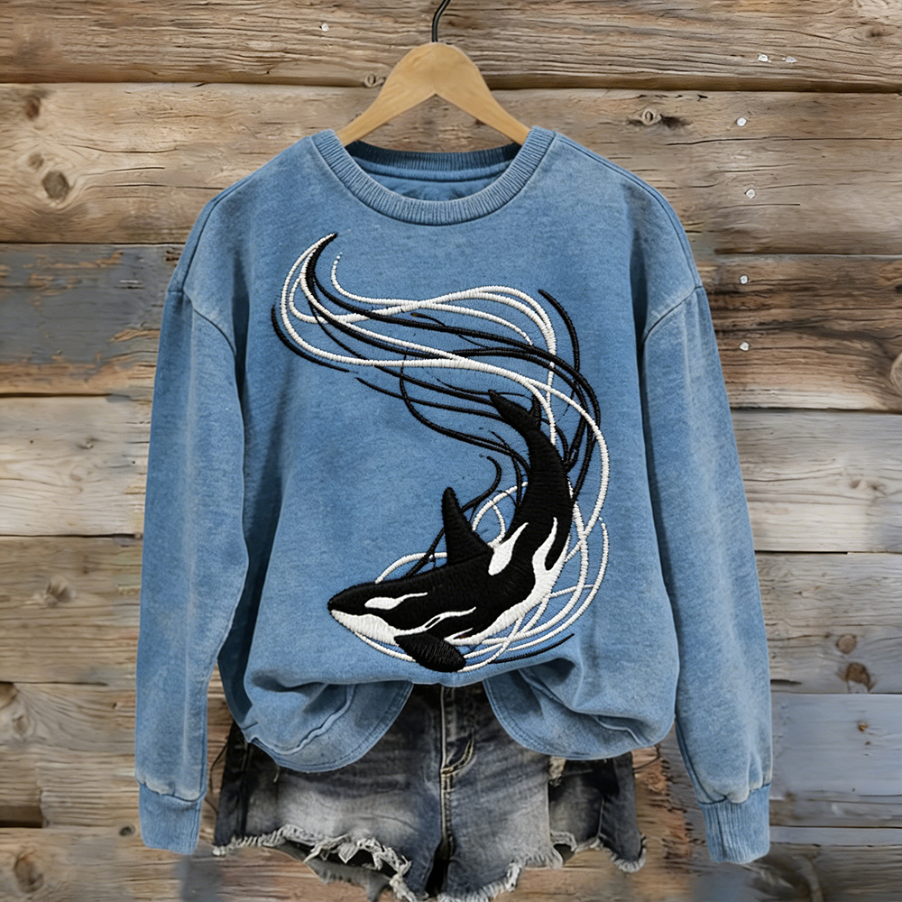 Vintage Killer Whale Art Washed Sweatshirt wearshes