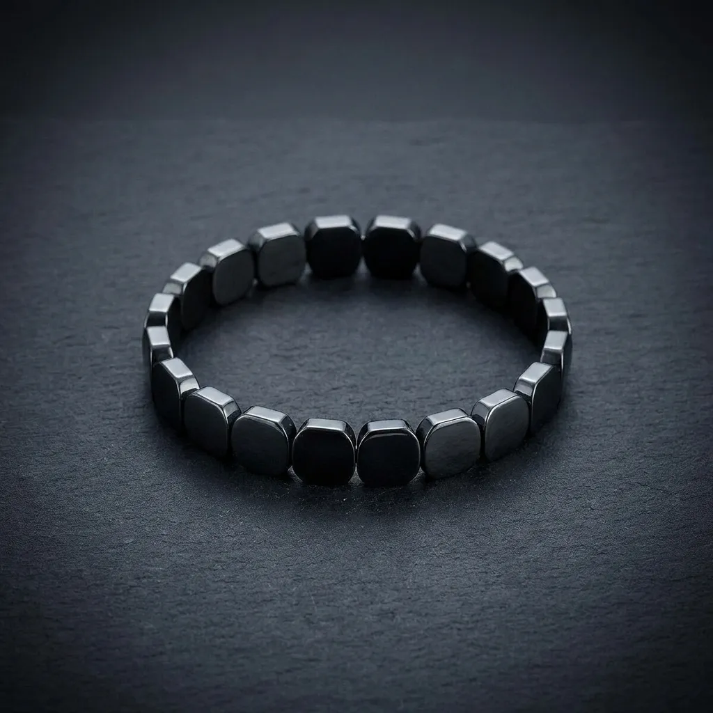 JiStones Midnight Geometric Hematite Bracelet | Minimalist Luxury Wristwear Sleek Geometric Cut