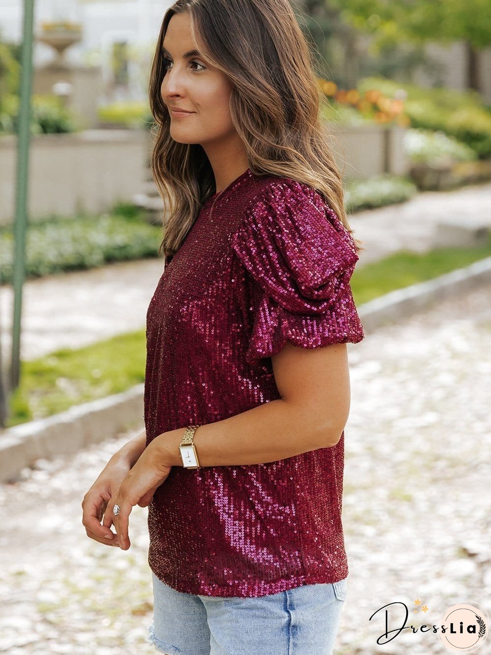Chic Burgundy Sequin Blouse