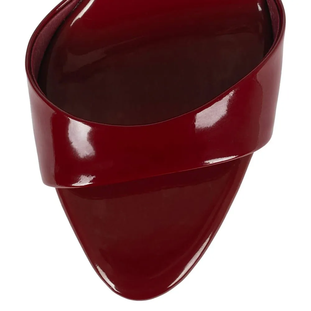 Red Patent Leather Open Toe Stiletto Heel Slide Shoes for Women