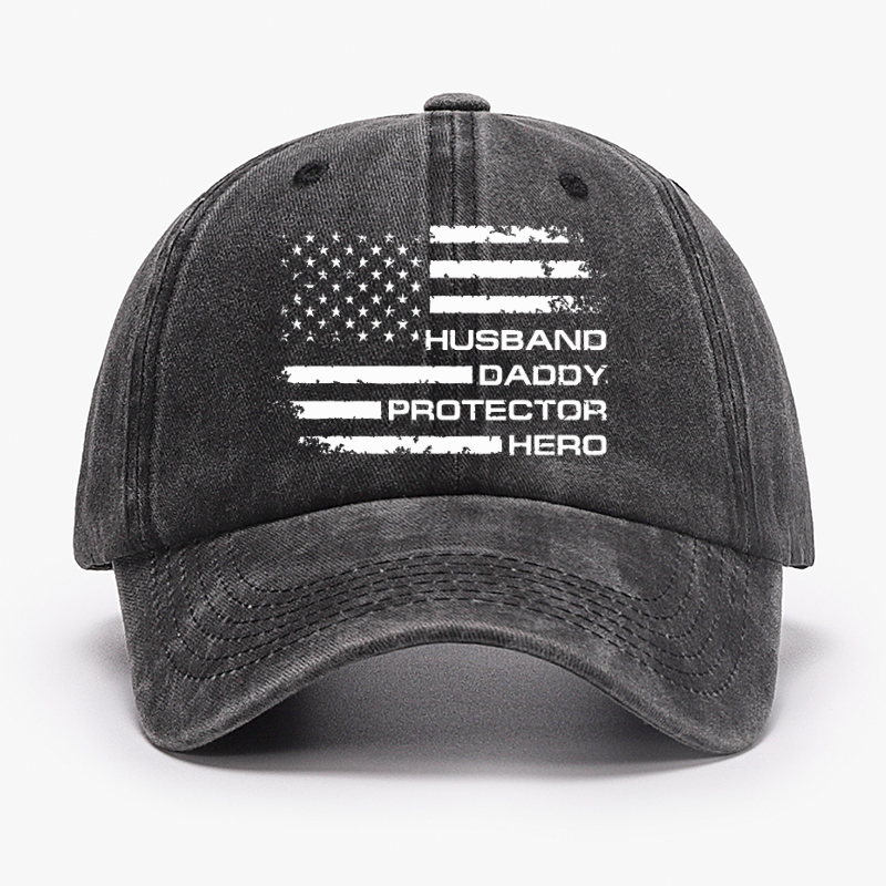 Husband Daddy Protector Hero Fathers Day Camo American Flag Hat ctolen