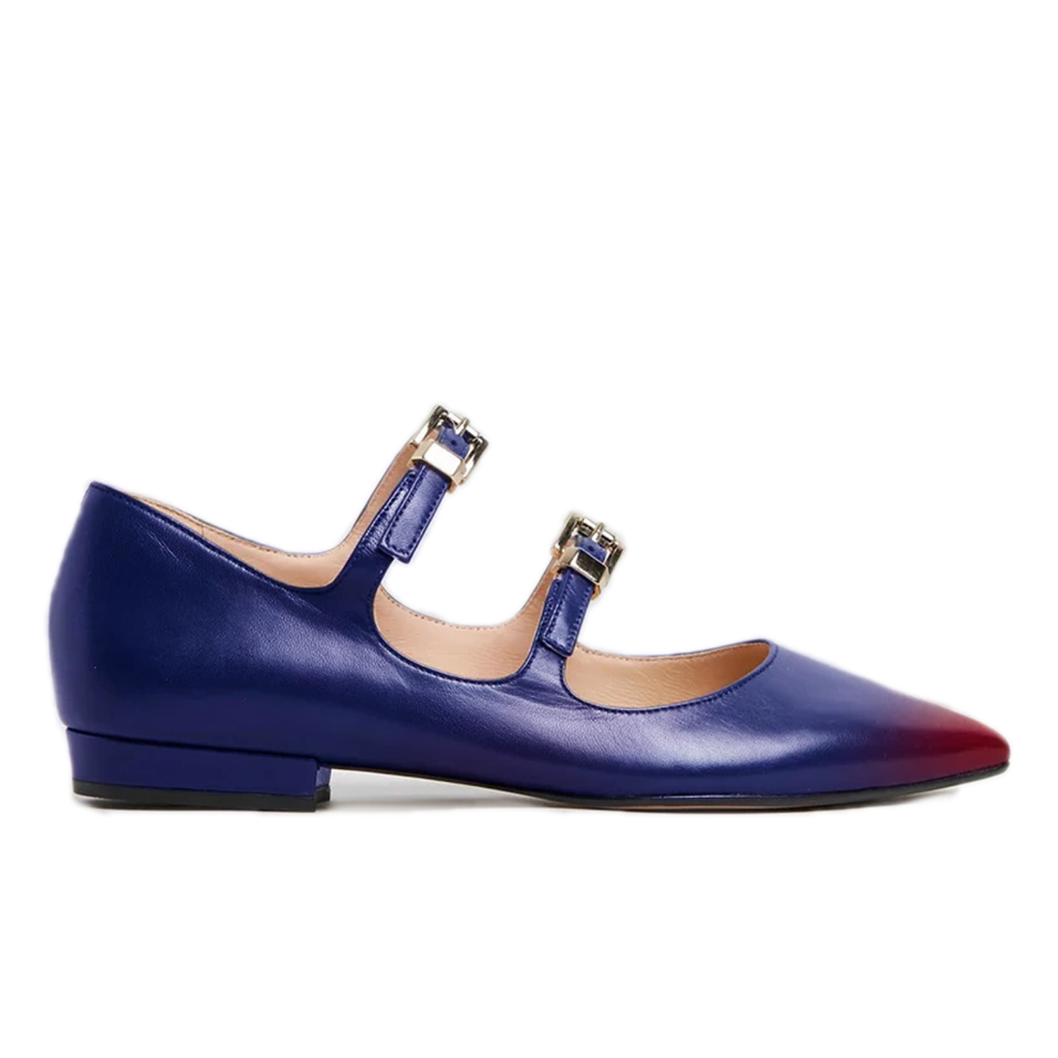 TAAFO Double Buckle Low Heels Women's Flats Red Pointed Toe Mary Janes Japanese Style Ladies Shoes 