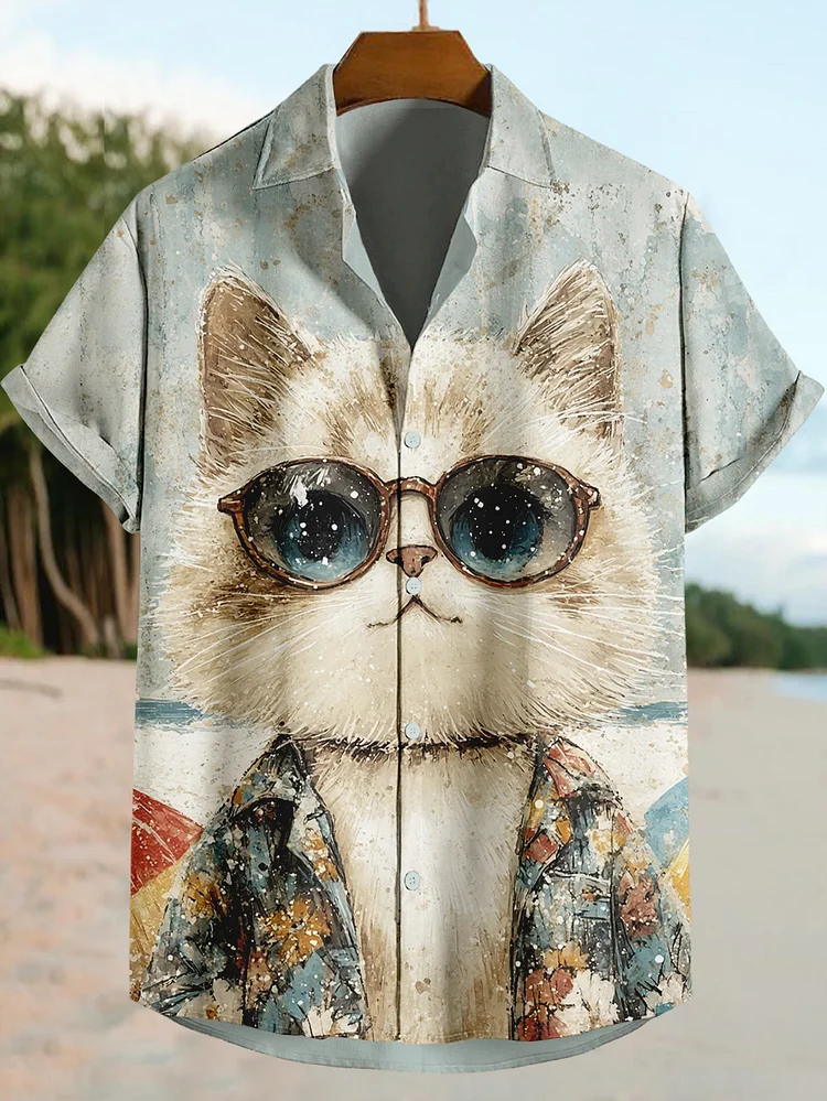 Men's Sunglasses Cat Hawaii Vacation Art Print Casual Shirt