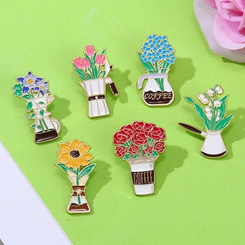 Elegant Cartoon Style Sweet Pin Sunflower Rose Flower Alloy Stamping Stoving Varnish Plating Unisex Badge Brooches Collar Pin