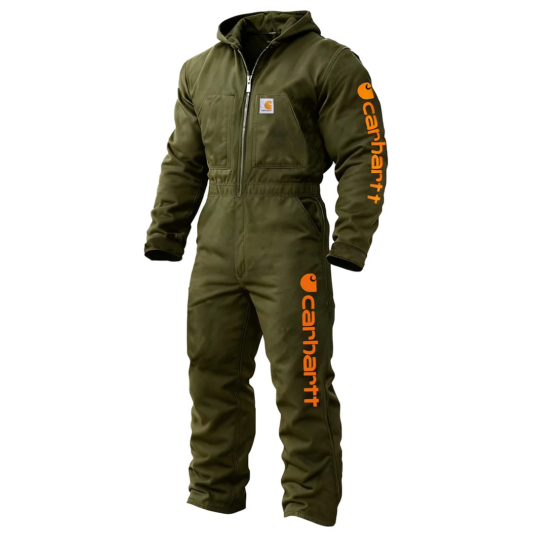 Men's Vintage Black Duck Work Insulated Coverall Long Sleeve Hooded Jumpsuit