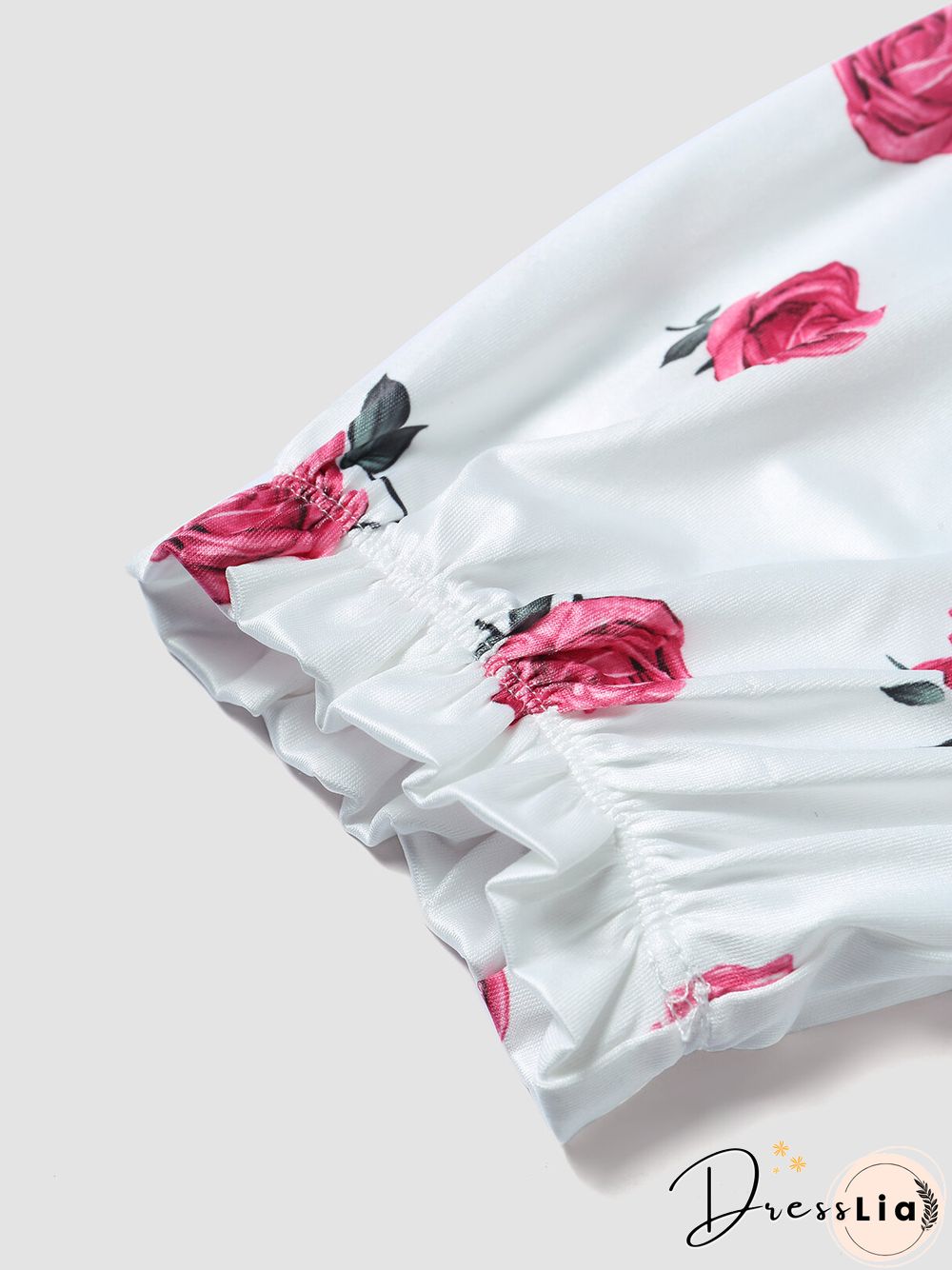 Floral Print Open Back Puff Sleeve Square Collar Crop Top