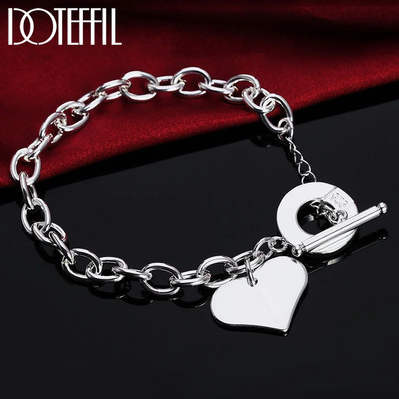 DOTEFFIL 925 Sterling Silver TO love Heart Bracelet For Women Jewelry