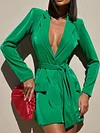 Fashion Solid Color Belted Notched Collar Long Sleeves Mini Dress&Long Blazers