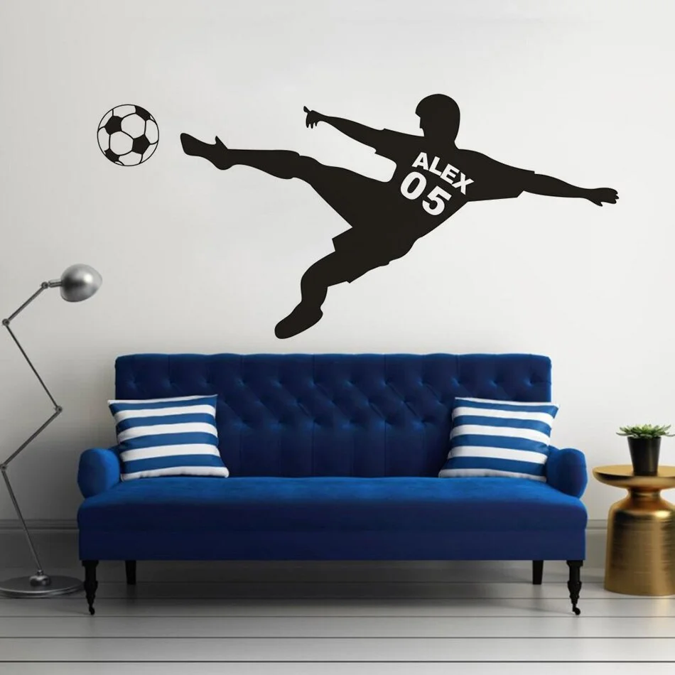 Custom Football Boy Name Wall Sticker Soccer Palyers Vinyl Wall Decals Football Sports Club Decoration Home Art AZ718