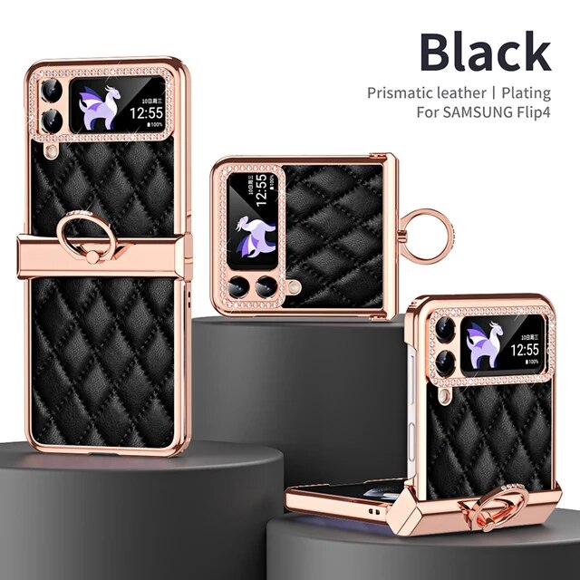 Luxurious leather all-inclusive electroplated protective case for Samsung Galaxy Z Flip 4