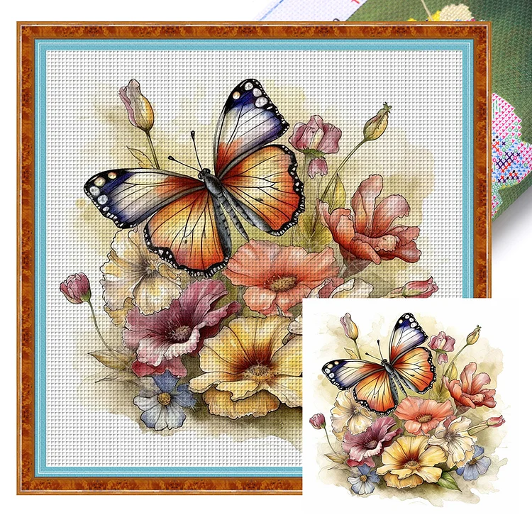 Butterfly In Flowers (50*50cm) 11CT Stamped Cross Stitch gbfke