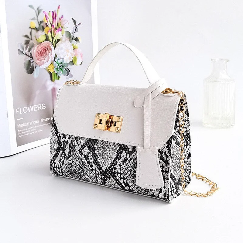 Serpentine Handbags For Women 2021 New Soft PU Shoulder Bags Female Small Square Messenger Bags Ladies Travel Chain Crossbody