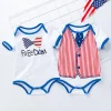 Baby Girl Boy American Independence Day Cute Bow Short Sleeve Romper